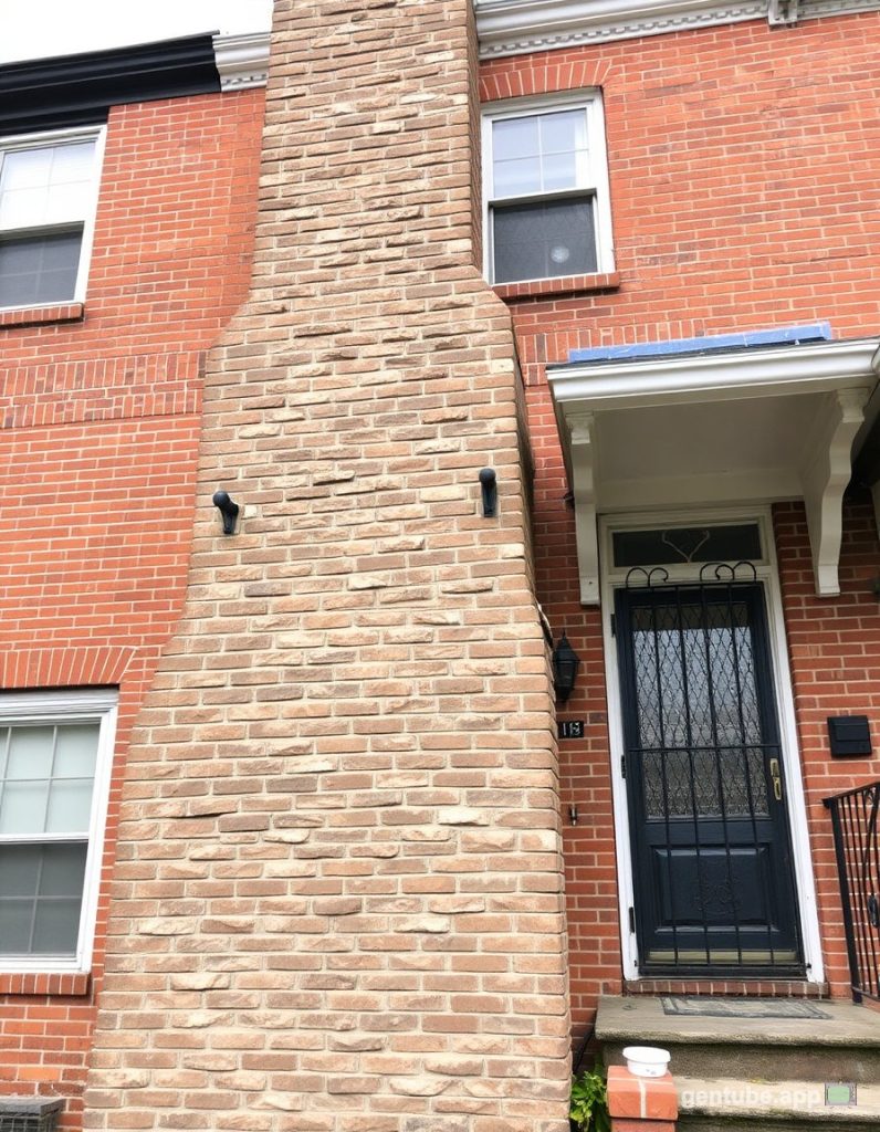 Older brick row home in northeastern Pennsylvania with original masonry chimney showing decades of weathering — Spring Hill Chimney Service NEPA